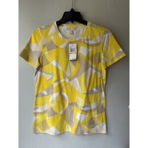 $78 NWT Womens Michael Kors MK Stud Logo Short Sleeve T-Shirt Daffodil Yellow M
